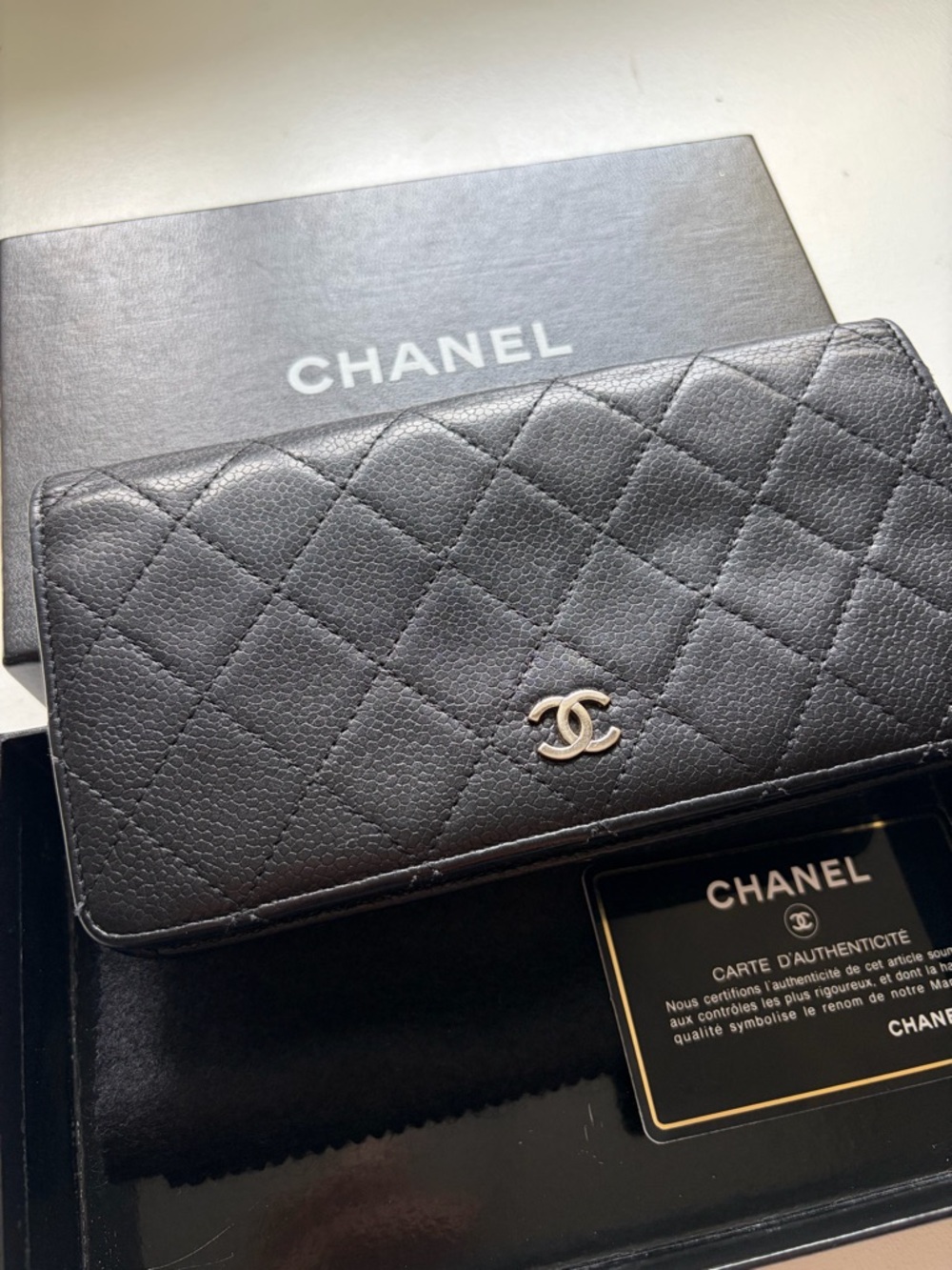 CHANEL Black Caviar Long Wallet-AUTHENTIC